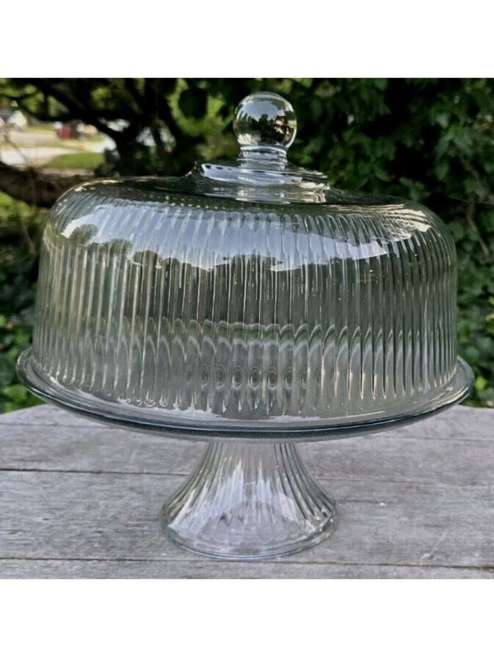 Clear Glass Anchor Hocking Ribbed Glass Cake Stand Doubles As A Punch Bowl